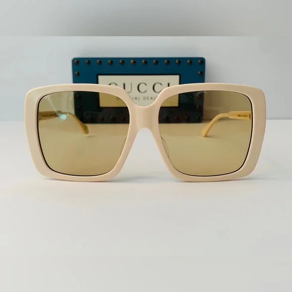 GUCCI GG0567SAN 006 square sunglass ivory white frame brown/light mirror lenses - Picture 4 of 16